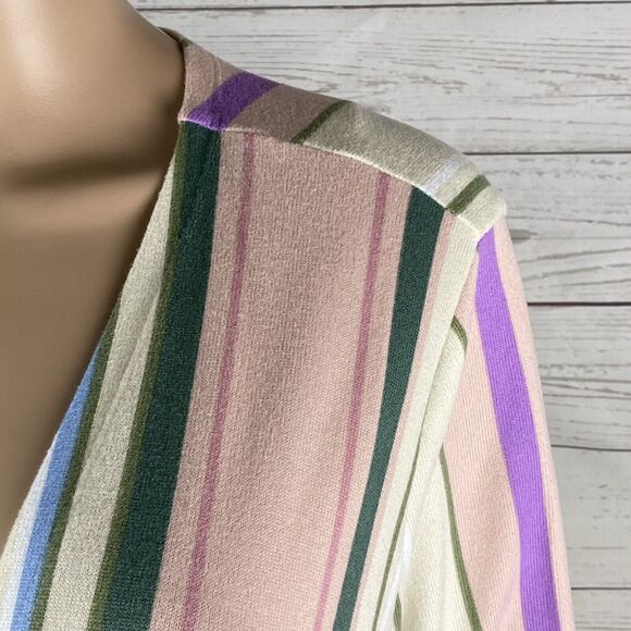 LuLaRoe Simply Comfortable Jacket Large Pastel Pink Ivory Green Blue Striped - Picture 4 of 12